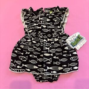 Kapital K Baby Girl Two Piece Dress Size 0-3 Months Black & White Fish Pattern